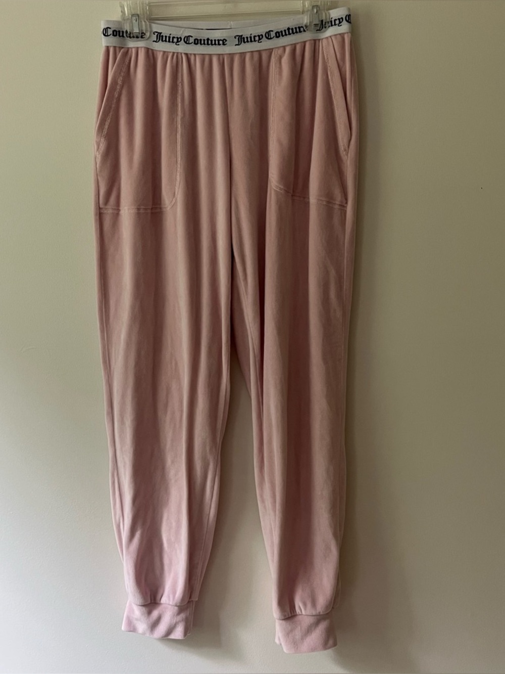 Juicy Couture Velour Pants Small Baby Pink Soft Logo Waistband Rhinestones - Picture 1 of 6